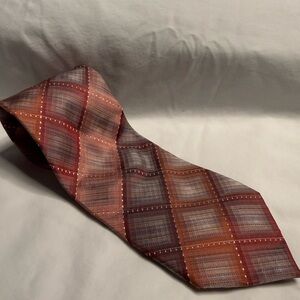 Van Heusen Men's Red and Orange Checkered Tie